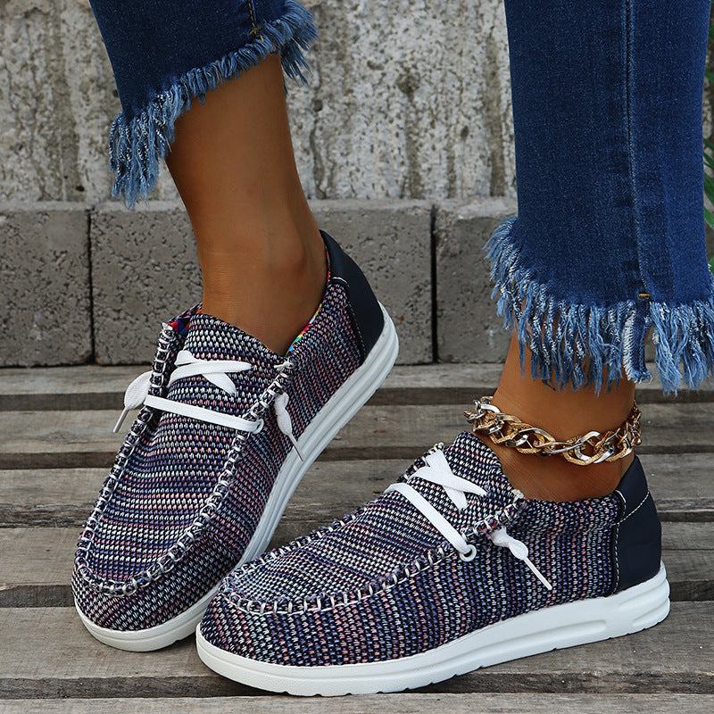 Women's Breathable Canvas Lace-up Flat Shoes